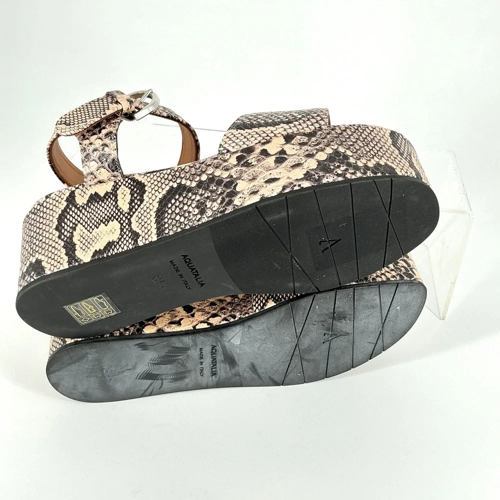 Aquatalia‎ Size 8.5 Snake Print Leather Platform Sandals Neutral NEW Dinah $345